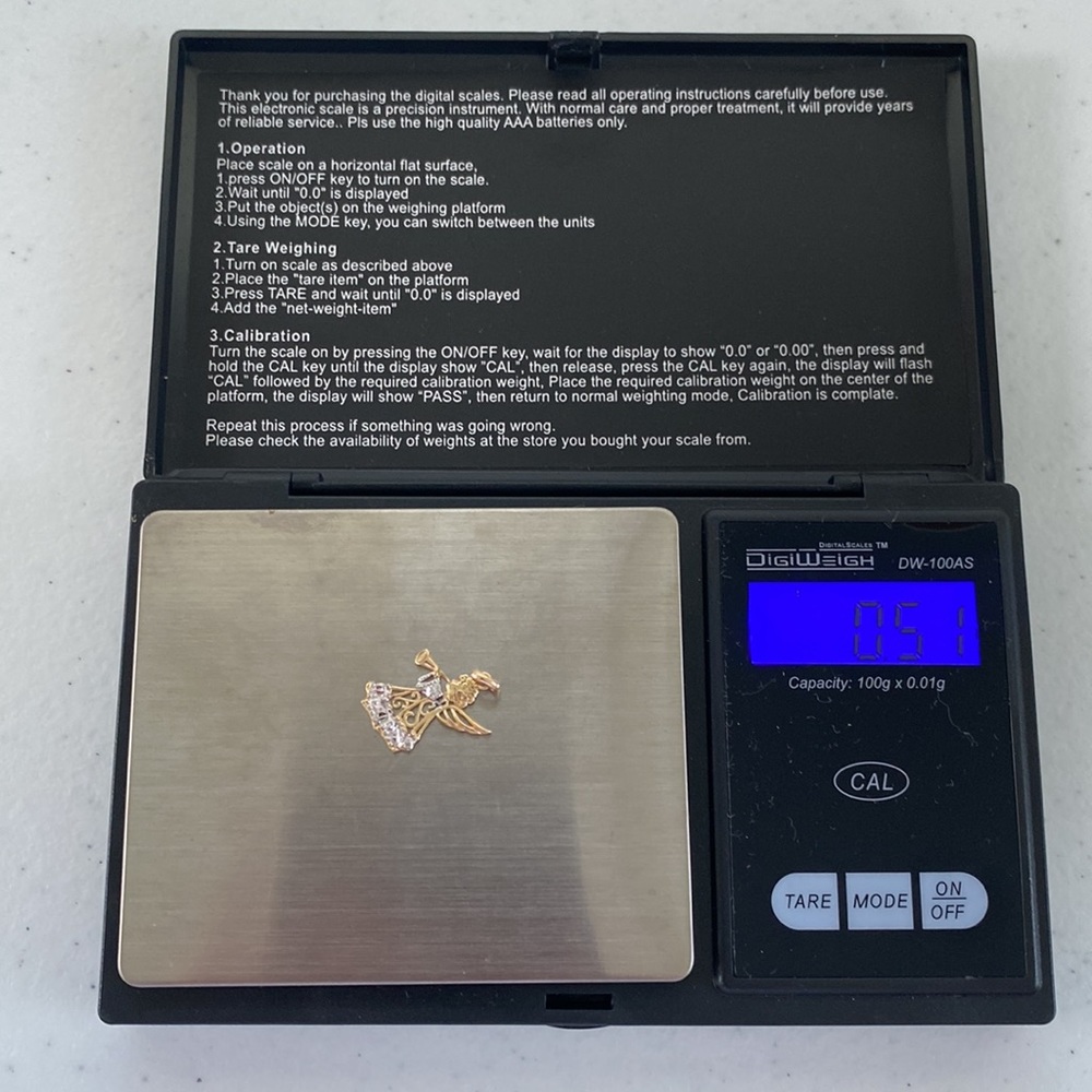 10k Solid Yellow & White Gold Angel Playing the Trumpet Pendant - Picture 9 of 9